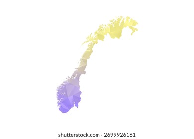 Mapa da Noruega - Ilustração de Vetor Estilo Polígono em Amarelo e Lavanda Gradiente, Projeto Geométrico de Baixa Poli, Isolado no Fundo Branco para Infográficos e Projetos