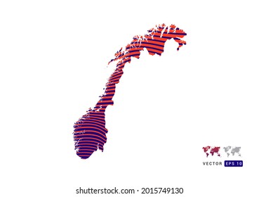 Norway map red and blue of abstract with dynamic waves vector.