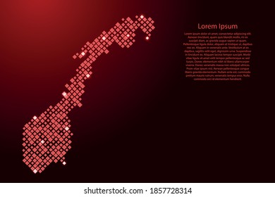 Mapa noruego de los rombos de patrones rojos de diferentes tamaños y de la rejilla de estrellas espaciales brillantes. Ilustración vectorial.