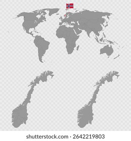 Norway Map Set with World Location.