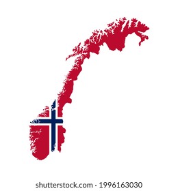 Norway map silhouette with flag on white background