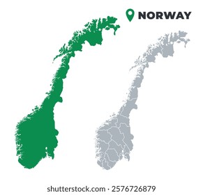 Norway map simple flat outline vector set
