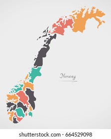 Norway Map with states and modern round shapes