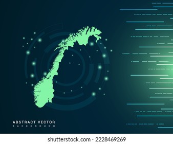 Norway map of technology green futuristic Background vector.