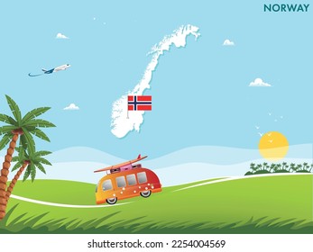 Norway map with travel and tourism theme vector illustration design