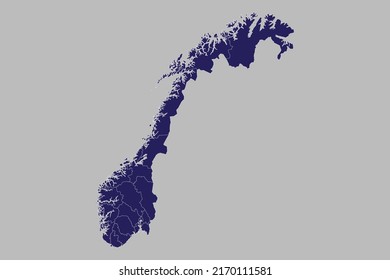 Norway map vector, blue color, Isolated on gray background