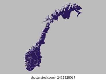 Norway map vector, Blue purple color isolated on gray background.