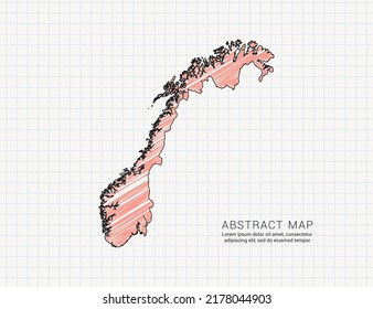 Norway map of vector color silhouette chaotic hand drawn scribble sketch on grid paper.