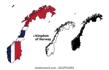 Norway Map Vector - Country Outline, Flag Inside Map, Blank and Silhouette Version