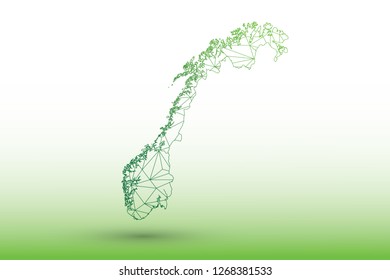 Norway map vector of green color geometric connected lines using triangles on light background illustration meaning strong network