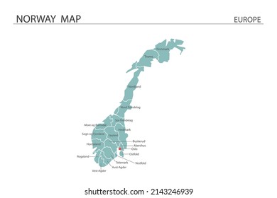 Norway map vector illustration on white background. Map have all province and mark the capital city of Norway. 