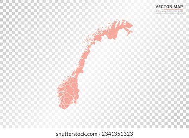 Norway map vector orange color on transparent background.