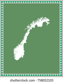 Norway map vector outline illustration in green background with creative frame design