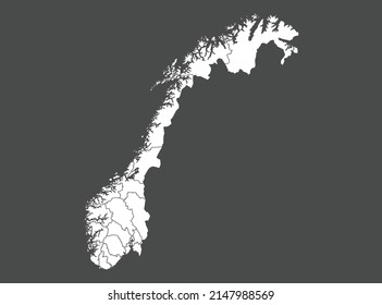 Norwegen-Karte, Vektorgrafik, weiß, einzeln auf grauem Hintergrund