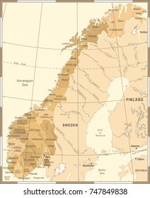 Norway Map - Vintage Detailed Vector Illustration