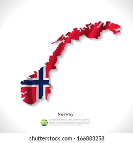 Norway map with waving flag isolated against white background, vector illustration 