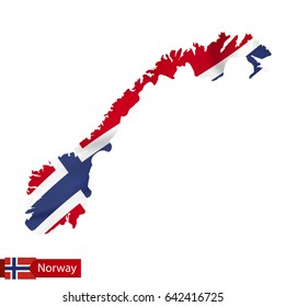 Norway map with waving flag of Norway. Vector illustration.