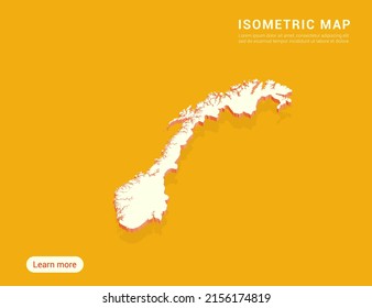 Norway map white on yellow background with 3d isometric vector illustration.