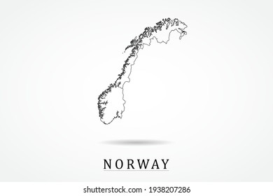 Norway Map- World Map International vector template with thin black outline or outline graphic sketch style and black color isolated on white background - Vector illustration eps 10