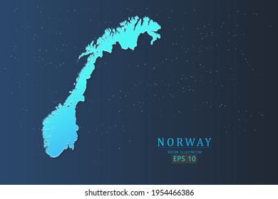 Norway Map - World Map International vector template with 3d, gradient blue color and stars isolated on galaxy background - Vector illustration eps 10