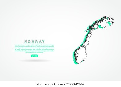 Mapa de Noruega - Mapa Mundial Plantilla vectorial internacional con estilo de esbozo gráfico verde y contorno aislado en fondo blanco - Ilustraciones vectoriales 10