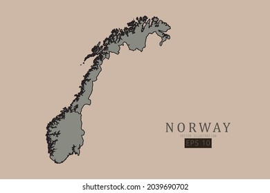 Mapa de Noruega - Mapa Mundial Plantilla vectorial internacional con estilo clásico antiguo y color gris en el mapa aislado en fondo marrón - Ilustración vectorial eps 10