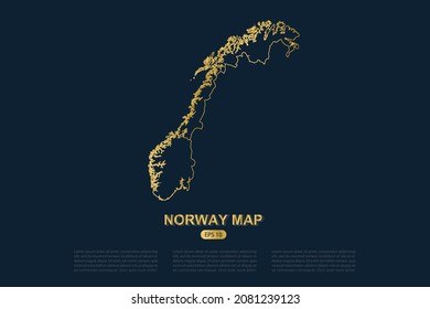 Norway Map - World Map International vector template with thin gold outline graphic sketch style isolated on dark background for card design, poster, banner - Vector illustration eps 10