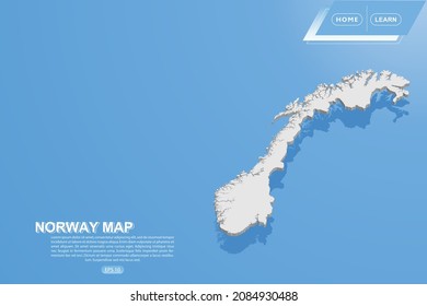 Norway Map - World map International vector template with isometric style including shadow, white color on blue background for design, website, infographic - Vector illustration eps 10