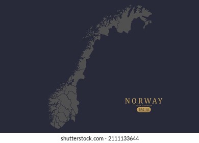 Mapa de Noruega - Mapa Mundial Plantilla vectorial internacional con Alto detalle incluyendo color de contorno gris y negro aislado en fondo negro - Ilustración vectorial eps 10