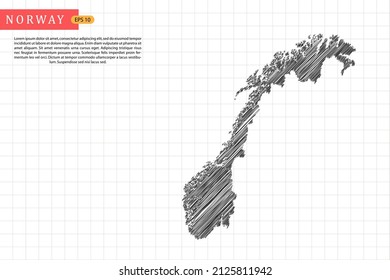 Norway Map - World Map International vector template with black outline graphic sketch and old school style isolated on white grid background - Vector illustration eps 10