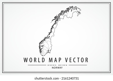 Norway Map - World Map International vector template with High detailed thin black line and outline graphic sketch style isolated on white background - Vector illustration eps 10