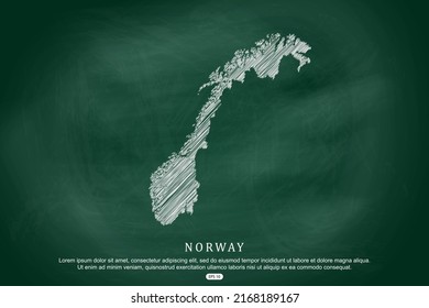 Norway Map - World Map International vector template with white outline graphic sketch and old school style  isolated on Green Chalkboard background - Vector illustration eps 10