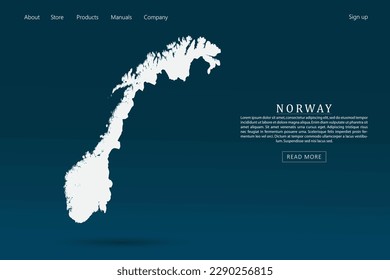 Mapa de Noruega - Mapa mundial plantilla vectorial internacional con color blanco 3d sobre fondo de color azul oscuro y verde gradiente para diseño de plantillas de sitio web, infografía - Ilustraciones vectoriales eps 10