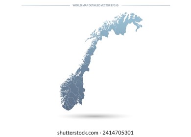 Norway Map - World Map International vector template with High detailed including grey and blue gradient color and white outline color isolated on white background - Vector illustration eps 10