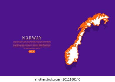 Norway map - World map vector template with isometric style including shadow, white and orange color on purple background - Vector illustration eps 10