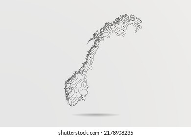 Norway Map - World map vector template with Abstract futuristic circuit board Illustration or High-tech technology mash line and point scales on white background - Vector illustration ep 10