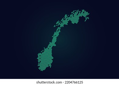 Mapa de Noruega - Mapa mundial de la plantilla del vector de mapas con puntos verdes, rejilla, grunge, estilo de medio tono aislado en el fondo oscuro para la educación, infografía, diseño, sitio web - Ilustración vectorial eps 10