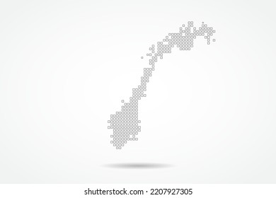 Norway Map - World map vector template with square pixel thin black and outline sketch style isolated on white background for education, infographic, design - Vector illustration eps 10