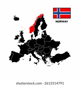 Norway Mapped in Europe with Country Flag