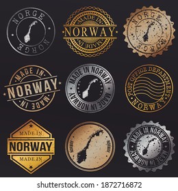 Norway Metal Stamps. Gold Made In Product Seal. National Logo Icon. Symbol Design Insignia Country.