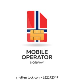 Norway mobile operator. SIM card with flag. Vector illustration