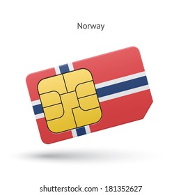 Norway mobile phone sim card with flag. Vector illustration.