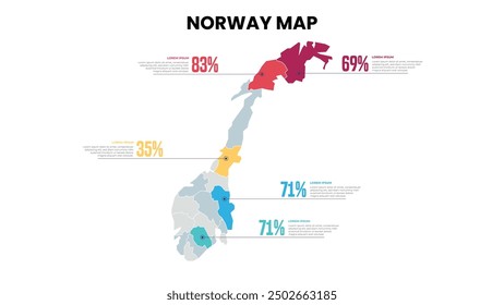 Norway Modern Map Percentage Infographic Template, Detailed infographic map of Norway