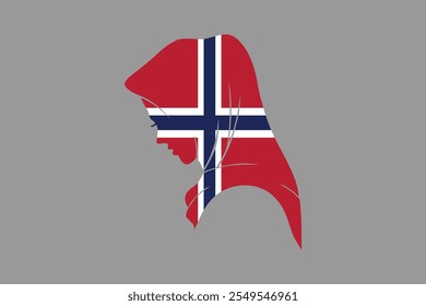 Noruega Menina muçulmana vestindo a bandeira da França hijab, bandeira da Noruega vetor gráfico, bandeira da Noruega país é um símbolo de liberdade, bandeira nacional da Noruega, ilustração vetorial
