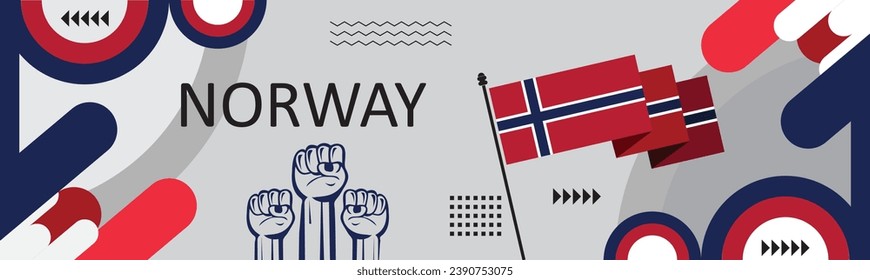 Diseño de pancartas del Día Nacional de Noruega. Fondo de color de bandera noruego, fondo de banner del día de la independencia..eps