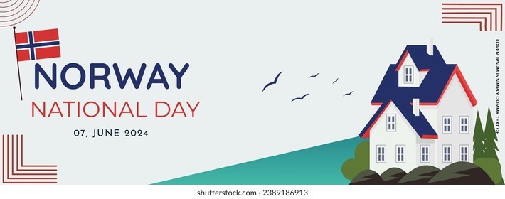 Norway national day horizontal banner with  Norwegian flag .geometric abstract suitable for, poster and banner. celebration of independence day.