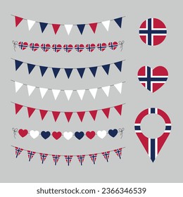 Día Nacional de Noruega, adoran los símbolos decorativos de Noruega, conjunto de elementos vectores