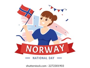 Norway National Day on May 17 Illustration with Flag Norwegian and Holiday Celebration in Flat Cartoon Hand Drawn for Landing Page Templates