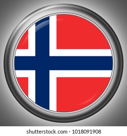 Norway National Flag in Circle Metall Frame Template with light and shadow effect - Vector Illustration
