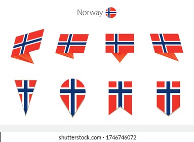 Norway national flag collection, eight versions of Norway vector flags. Vector illustration.